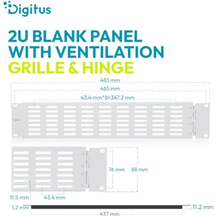 DIGITUS 19 Zoll Blindabdeckung mit Lüftungsschlitzen & Scharnier, modular einsetzbar, 2HE – Bild 2