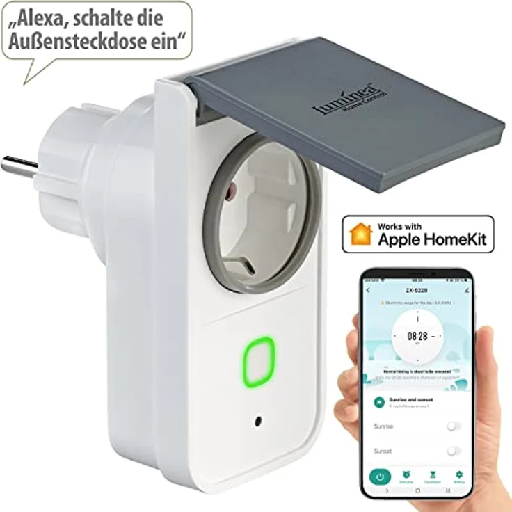 Luminea Home Control SF-550 Zeitschaltuhr: WLAN-Outdoor-Steckdose, HomeKit-fähig, App, Sprachbefehl, Strommessung (Wlansteckdosen) – Bild 2