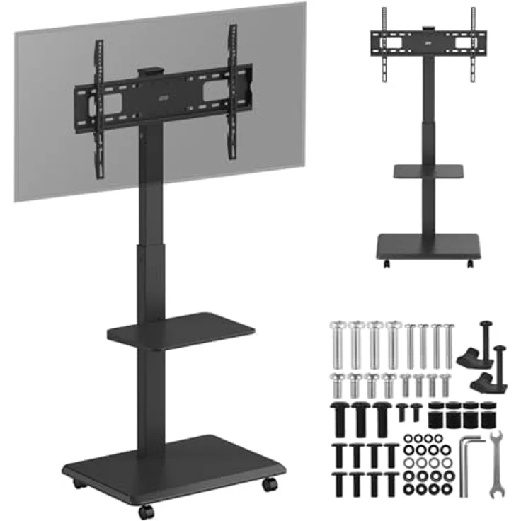 Ergo Office ER-304 B, TV-Ständer/Wagen mit 50 kg Tragfähigkeit, max. VESA 600x400, integrierte Steckdosenleiste, schwarz – Bild 1