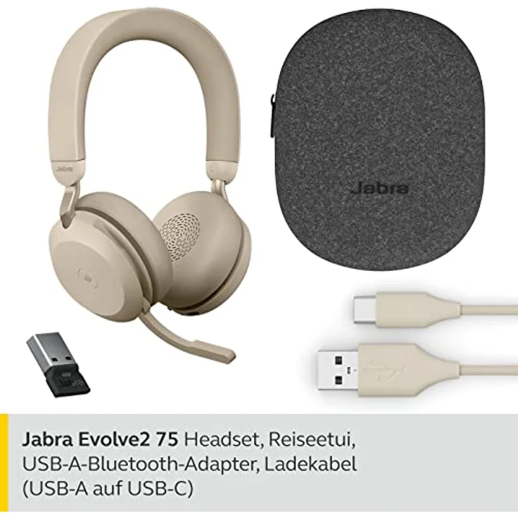 Jabra Evolve2 75 Stereo MS (USB-A) Bluetooth, Beige – Bild 2