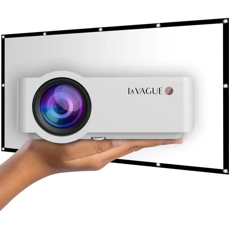 La Vague LV-HD320 BUNDLE, HD Beamer mit 2500 lm, tragbares Design, Weiss, inkl. Projektionswand LV-STA100FP