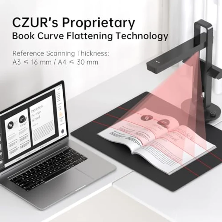 CZUR Aura Pro, Tragbarer Buchscanner 14 MP, A3 Dokumentenkamera mit intelligenter Tischlampe, OCR, kompatibel mit macOS und Windows – Bild 3
