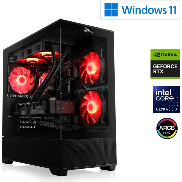 CSL-Computer Gaming PC M13400H, Intel Core Ultra 7 265KF, 32 Go DDR5 RAM, NVIDIA RTX5060Ti, 1 TB M.2 SSD, Windows 11 Home