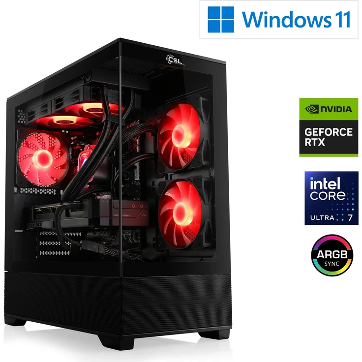 CSL-Computer Gaming PC M13400H, Intel Core Ultra 7 265KF, 32 Go DDR5 RAM, NVIDIA RTX5060Ti, 1 TB M.2 SSD, Windows 11 Home