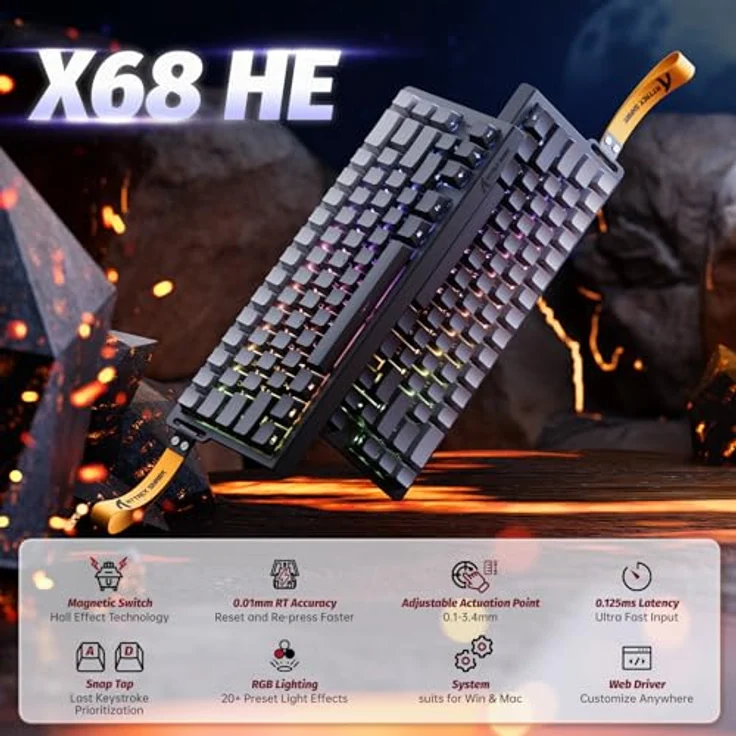 ATTACK SHARK X68 HE, 8000Hz Rapid Trigger-Tastatur mit 0,01mm RT-Genauigkeit, RGB, 60% Layout, Magnetic Switches, einstellbare Betätigung, Mondnacht – Bild 2