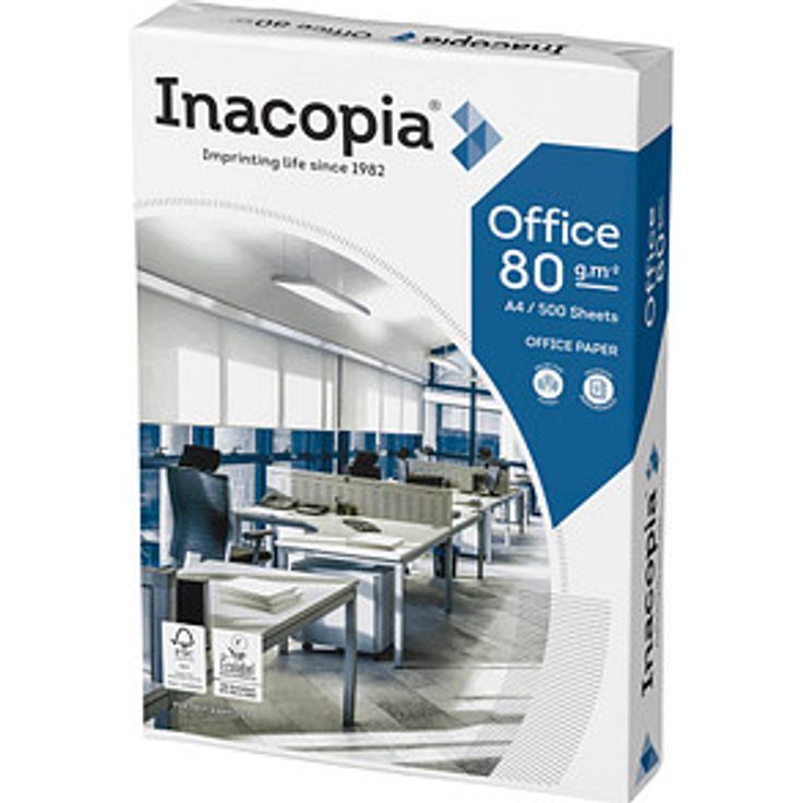 Inacopia Kopierpapier office DIN A4, 80 g/qm, 500 Blatt, Hochweiß, FSC®-zertifiziert, für Laser- und InkJet-Drucker
