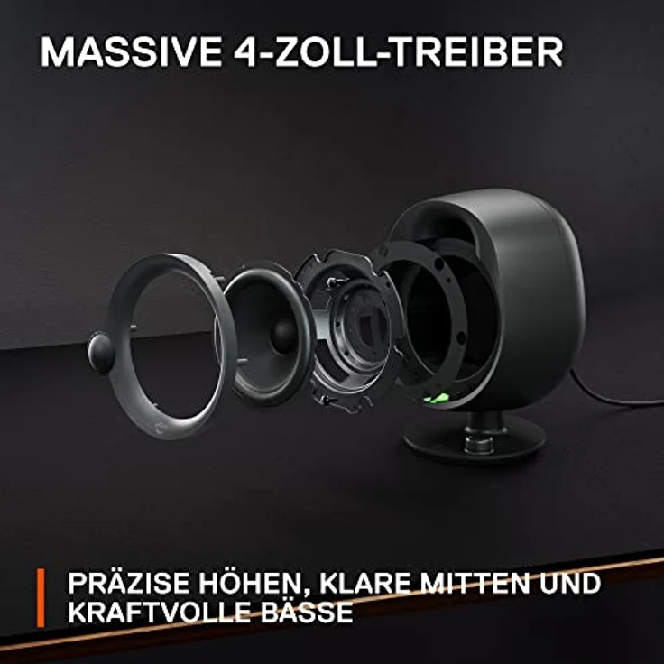 SteelSeries Arena 3 - Full-Range 2.0 Gaming-Lautsprecher – Fesselndes Audio – Intuitive Bedienung – 4-Zoll-Treiber – Kabelgebunden oder Bluetooth – 3,5-mm Aux-Anschluss – PC, Mac, Mobilgeräte, Black – Bild 3