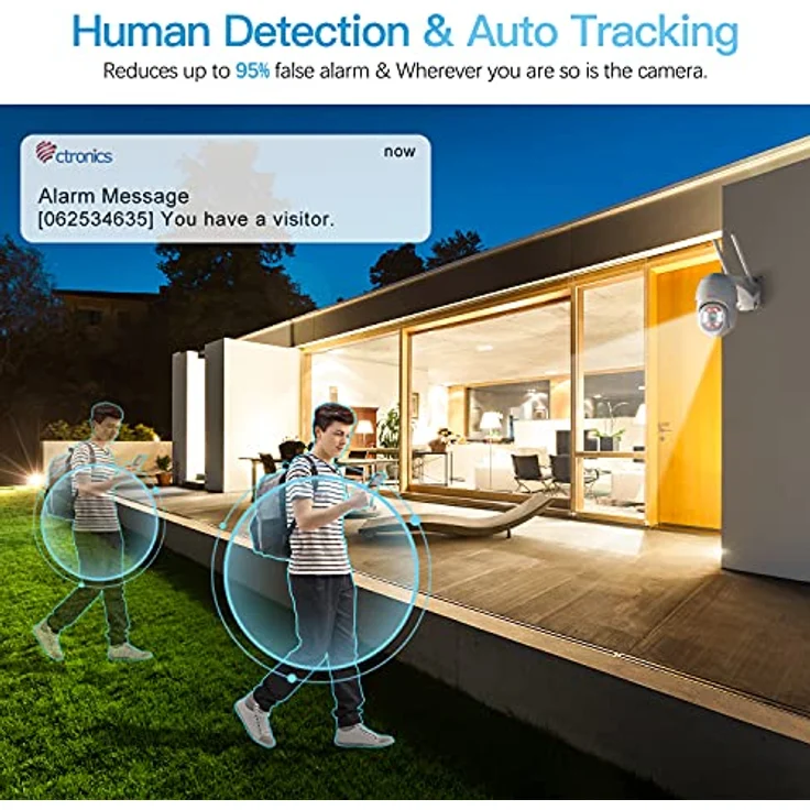ctronics PTZ Überwachungskamera Aussen,1080P Kabellose IP WLAN Outdoor Kamera mit Automatische Verfolgung, 30m Nachtsicht in Farbe, 2-Wege Audio, IP66 Wasserdicht, Unterstützt 64GB SD-Karten – Bild 4
