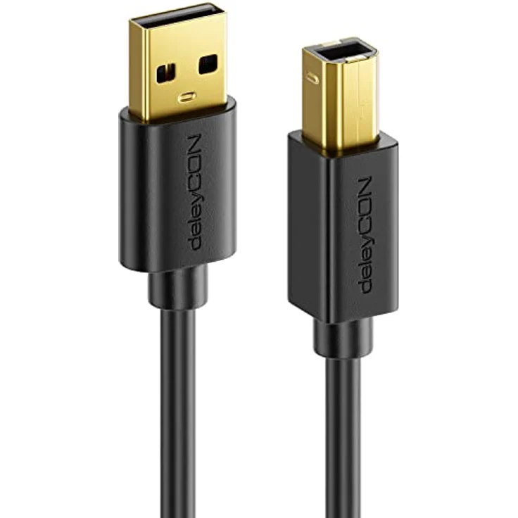 deleyCON 2m USB 2.0 Datenkabel Druckerkabel Scannerkabel - Schwarz, High-Speed mit bis zu 480 Mbps, passgenaue stabile Stecker – Bild 4