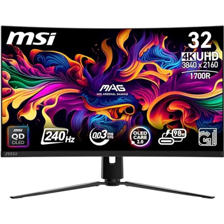 MSI MPG 321CURX QD-OLED, 32 Zoll Curved Gaming-Monitor mit 240 Hz, 0,03 ms Reaktionszeit und HDR True Black 400