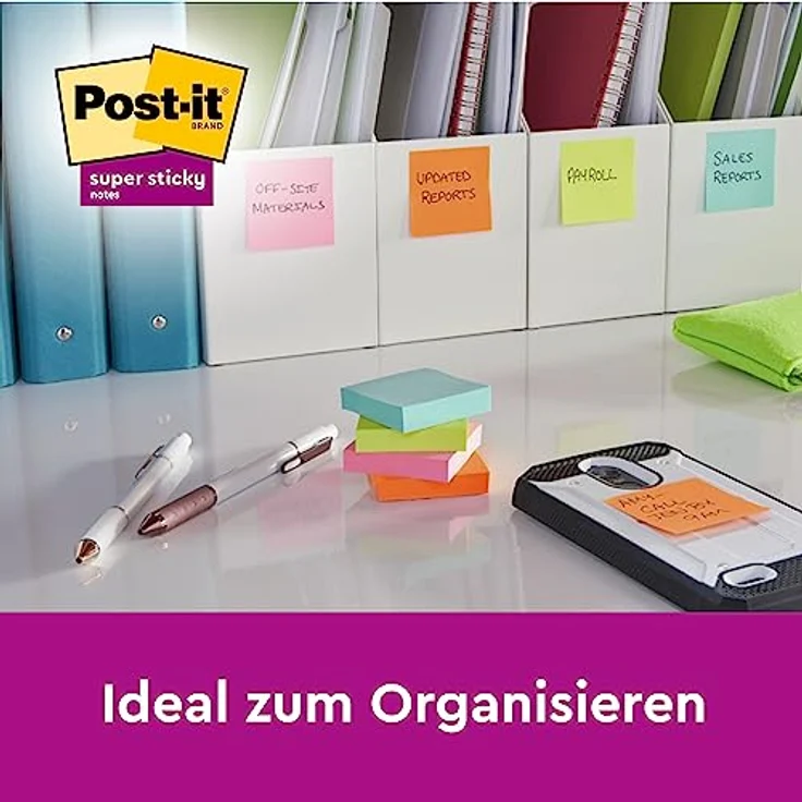 Post-it Super Sticky Haftnotizblock 622-12SS-COS, Haftnotiz Super Sticky Notes Miami Collection, 476 x 476 mm, 12x 90 Blatt, türkis, neongrün, neonpink – Bild 6