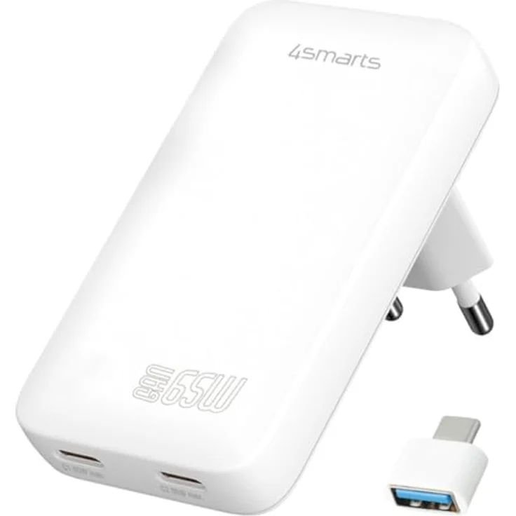 4smarts Netzladegerät FlatPlug Slim Dual 65W GaN 2C weiß - Effizientes Laden mit GaN-Technologie – Bild 1