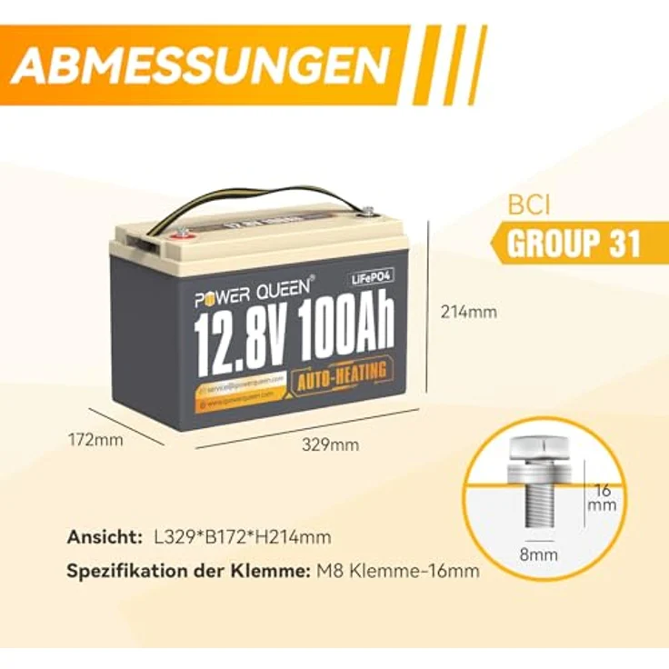Power Queen 12,8 V 100 Ah LiFePO4 Lithium-Batterie, 1280Wh Akku mit 100 A BMS, 4000+ Ladezyklen, Unterstützung in Serie/Parallelschaltung, perfekt als Stromquelle für Wohnmobile, Boot – Bild 2