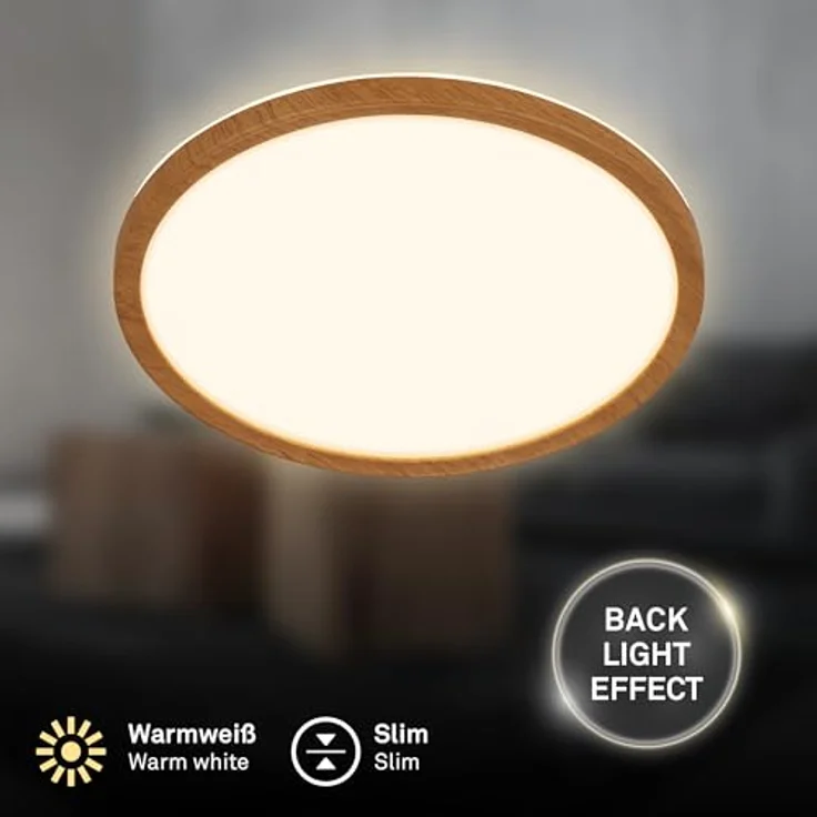 BRILONER - LED Deckenlampe mit indirektem Licht, flach, warmweißes Licht, 29x3 cm, Holzrahmen – Bild 2
