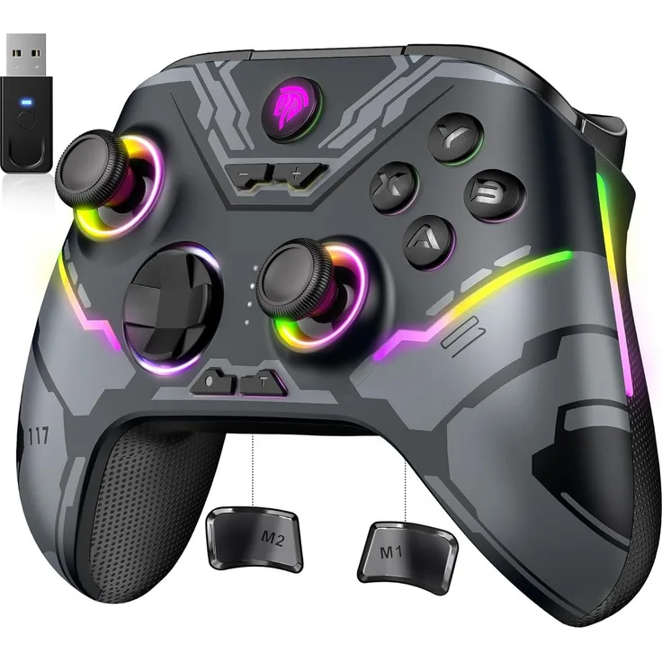 EasySMX X15 Wireless Controller, PC Controller mit 7 RGB Beleuchtung, schwarz