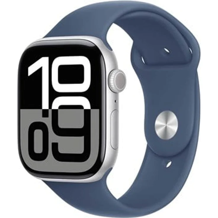 Apple Watch Series 10 GPS, 46mm Aluminium Silber, Always-On Retina OLED, EKG-Funktion, Sportarmband Denim M/L, 64 GB Speicher
