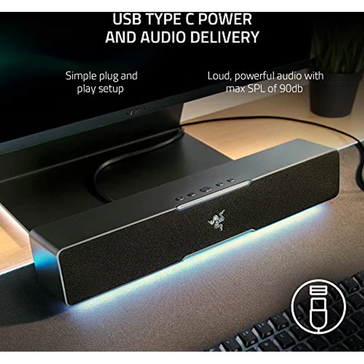 Razer Leviathan V2 X - PC-Gaming-Soundbar (PC-Soundbar mit Full-Range-Treibern, Kompaktes Format, Stromversorgung und Audio per USB Typ C, Bluetooth 5.0, Razer Chroma RGB) Schwarz – Bild 4