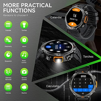AdivaX GPS Smartwatch Herren – Mit Telefonfunktion, 3ATM Wasserdicht, Kompass, LED-Taschenlampe, 110+ Sportmodi