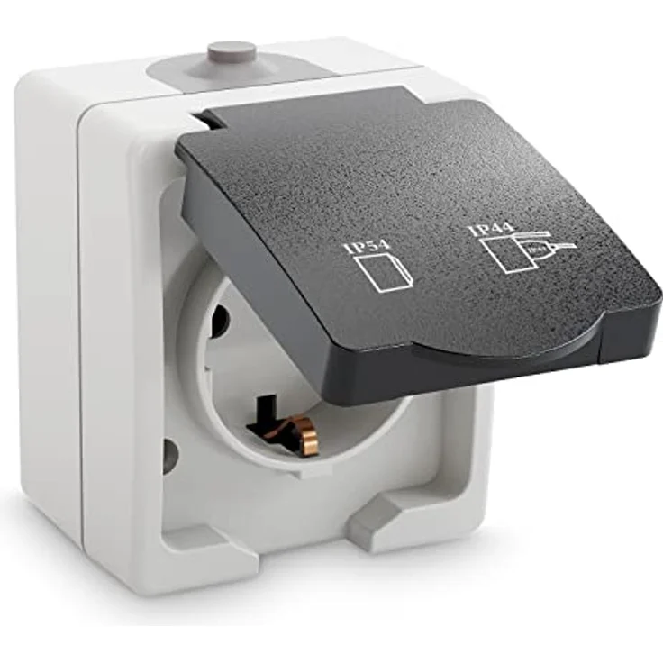 greate Aufputz Steckdose 1fach für Feuchtraum - IP44, 250V, 16A, grau – Bild 1