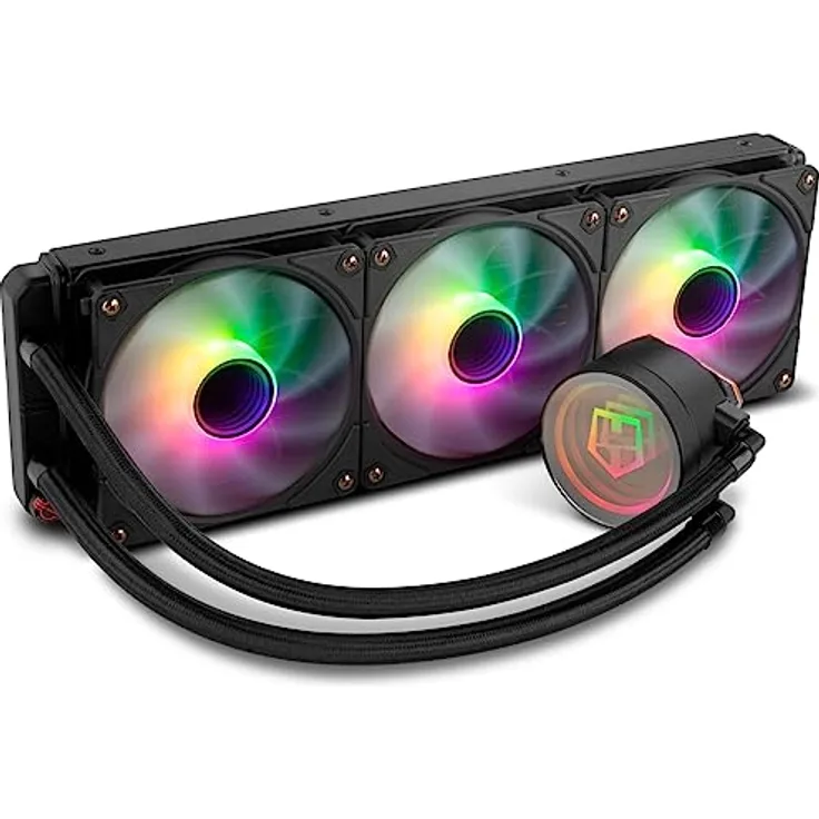Nox NXHUMMERM360ARGB, All-in-One CPU Wasserkühler mit 3x 120 mm Lüfter, maximale Drehzahl 3200 U/min, mehrfarbige LED-Beleuchtung, Schwarz
