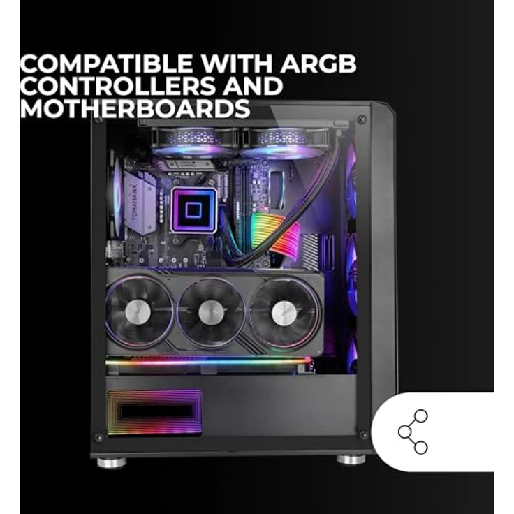 MARSGAMING MC-Vault, Gaming ATX-Gehäuse, 4X ARGB 120mm Lüfter, vertikales Mesh-Frontpanel, gehärtetes Glas, 3X vertikale PCI-Steckplätze, PC-Midi-Tower, Schwarz – Bild 4
