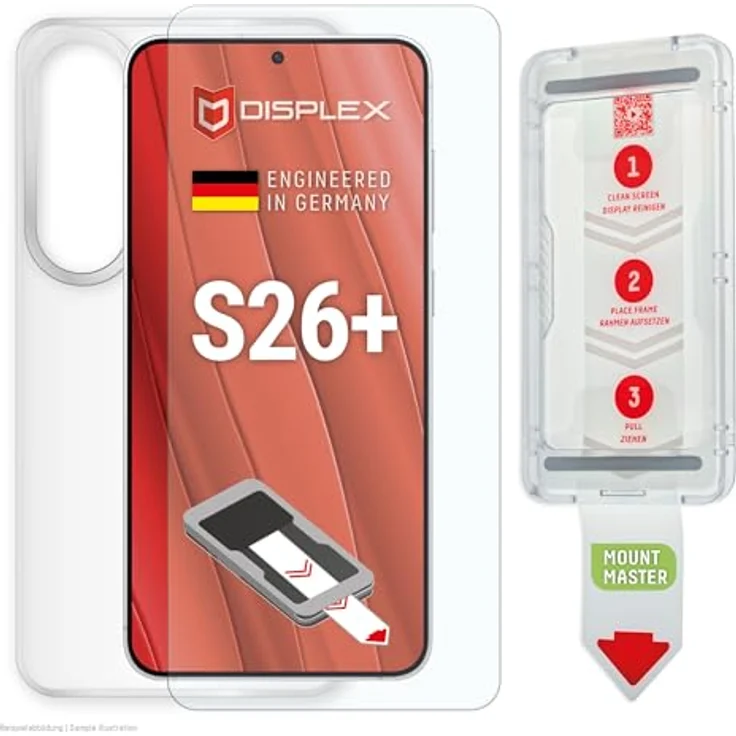 Displex Real Glass MountMaster für Samsung Galaxy S26+, 360° Displayschutz mit Easy-On Installation, inklusive transparentem Case, kratzfest, Ultra HD Klarheit – Bild 2
