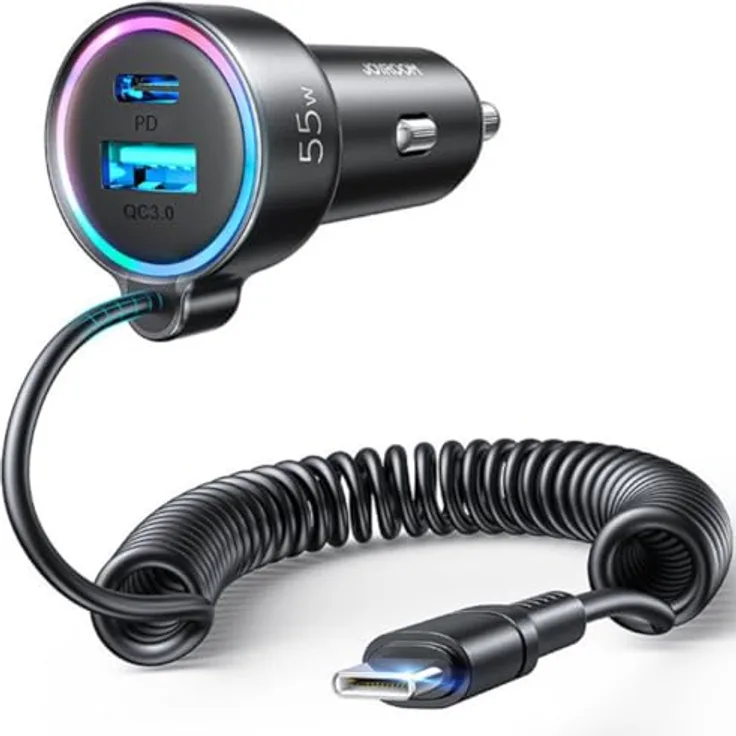 COFI 1453 Joyroom Auto-Schnellladegerät 3 in 1 mit USB-Typ-C-Kabel 1,5 m 55 W schwarz (JR-CL07)