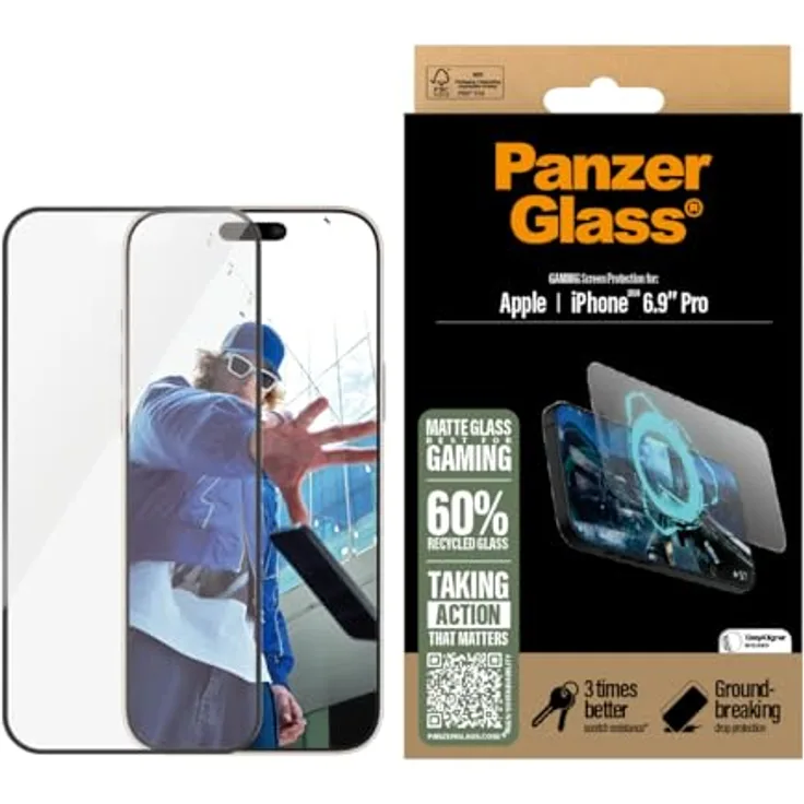 Panzer Glass Displayschutzfolie für Apple iPhone 16 Pro Max 17,5 cm (6,9 Zoll) 2024 | Matte Oberfläche für Gamer, Kante zu Kante Schutz, Fingerabdruckbeständig, Einfache Installation