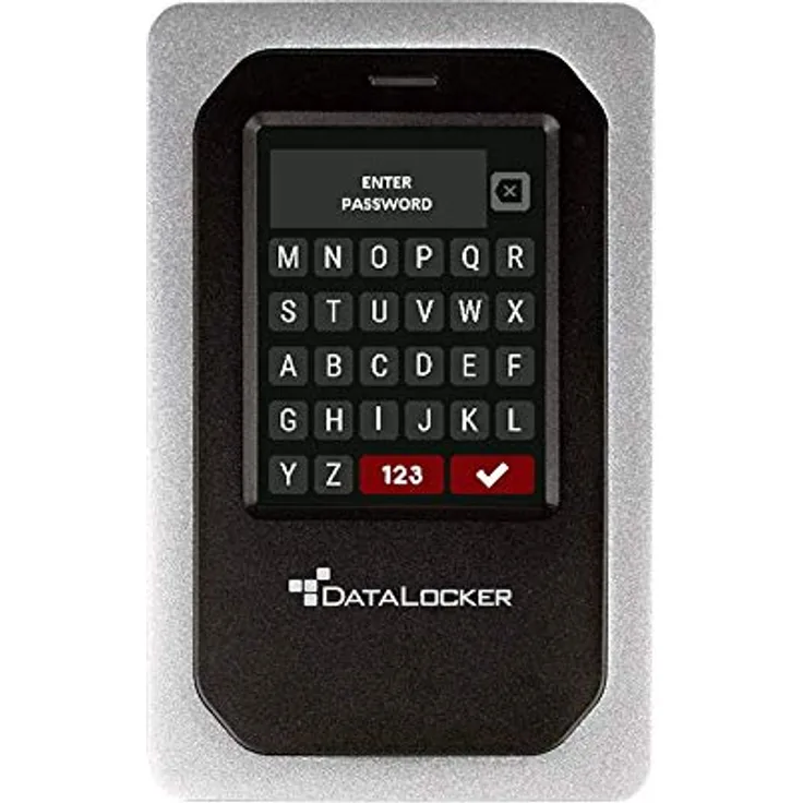 DataLocker DL4 FE 1TB USB-C / -A Festplatte mit AES-256bit Hardware-Verschlüsselung, Farbdisplay und FIPS 140-2 Level 3 Zertifizierung, DSGVO/GDPR konform, DL4-1TB-FE, silber/schwarz