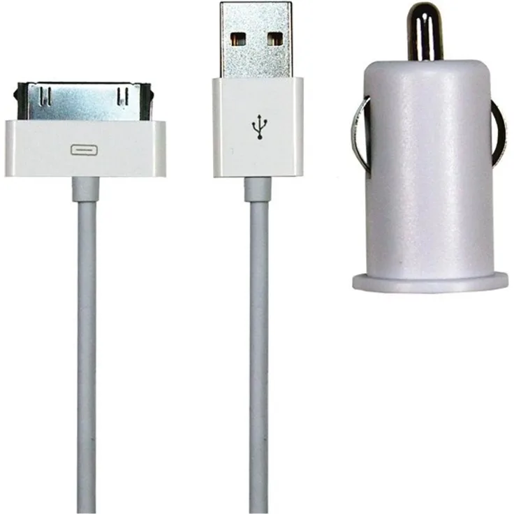 Sinox 12V Auto-Ladegerät mit 30-pin Anschluss, 1.0A, 1m, weiß für Apple iPhone/iPod