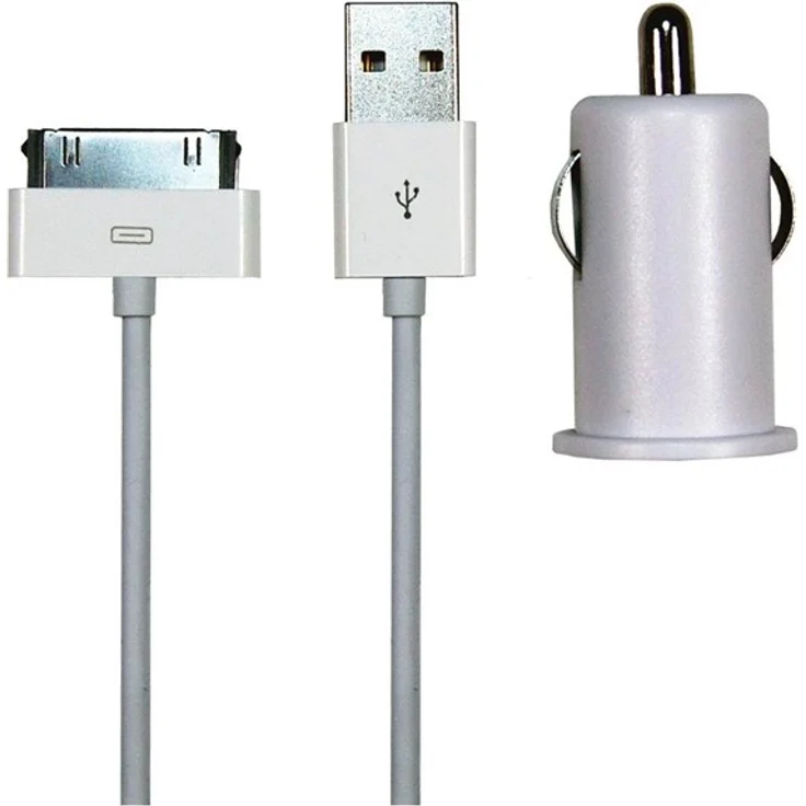 Sinox 12V Auto-Ladegerät mit 30-pin Anschluss, 1.0A, 1m, weiß für Apple iPhone/iPod