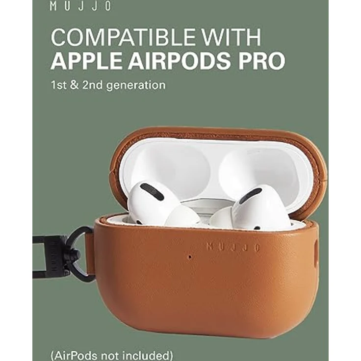 Mujjo Echelon Leather AirPods Pro (1 & 2) Hülle Tan - Hochwertiges pflanzlich gegerbtes Leder, Kabellose Ladekompatibilität – Bild 4