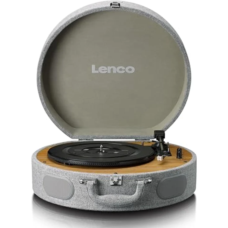 Lenco LS-66 Plattenspieler - Bluetooth® Empfang & Übertragung, 2 integrierte Lautsprecher, AT3600 Magnettonabnehmer, Riemenantrieb, Auto-Stop, 33/45 U/min, RCA-Anschluss, Holzgehäuse - Grau – Bild 3