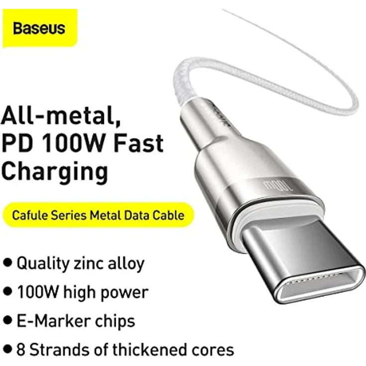 Baseus Cable Cafule Metal - Type C to Type C - PD 100W 2 m (CATJK-D02) white – Bild 3