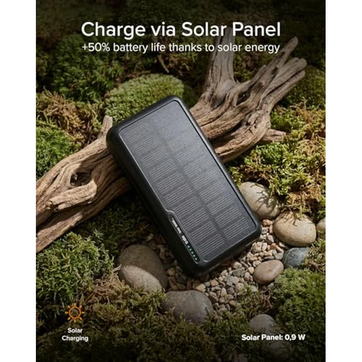 SBS Solar Ladegerät (10000 mAh, 10 W, 37 Wh), Powerbank, Schwarz – Bild 6