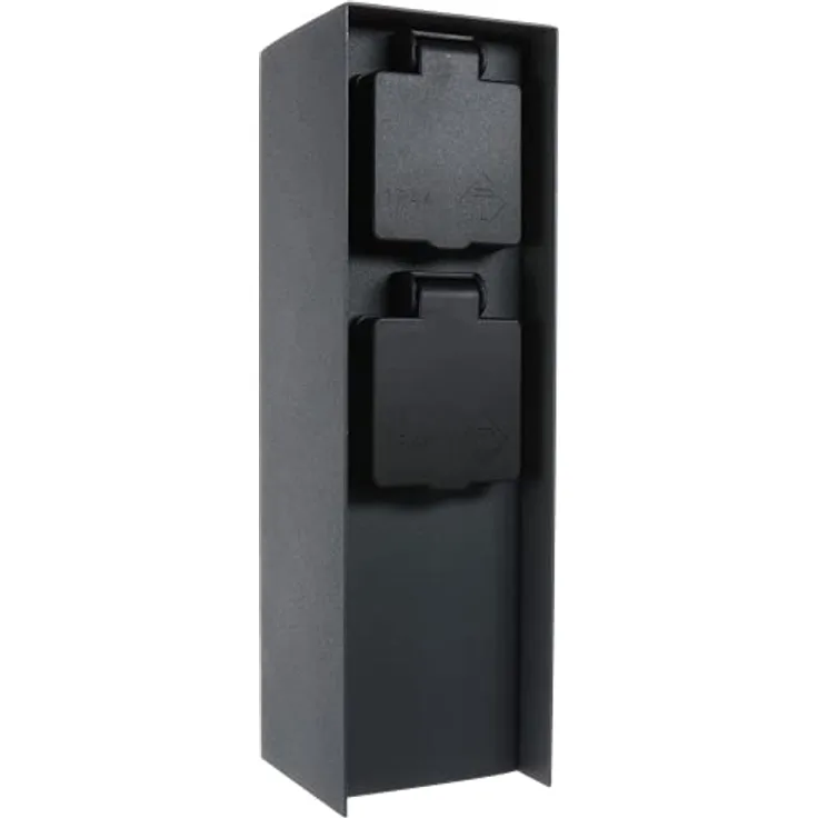 BOLD Orio Aussen-Steckdose-Garten (Steckdosen-Säule) mit 2-Fach Stecker in Anthrazit (IP44 Outdoor Energie-Säule | bis zu 3680 Watt | eckig | 23 x 7 x 7 cm | Einfache Montage)