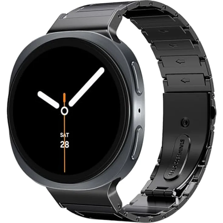 MoKo Metall Armband für Samsung Galaxy Watch 8 (40mm, 44mm) und Galaxy Watch 8 Classic (46mm), Edelstahl Armband, verstellbar, Schwarz, hypoallergen, für Damen und Herren