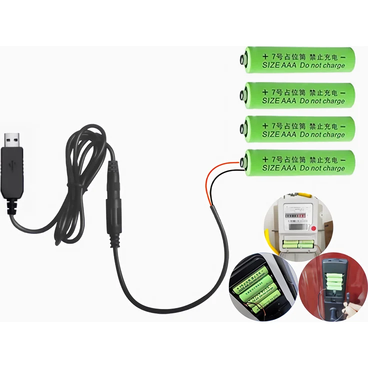 Bolwins O58 USB zu AAA Batterie Adapter, 5V auf 6V mit 1m Kabel, Ersatz für 4x AAA Batterien, ideal für Spielzeug und LED Geräte, schwarz