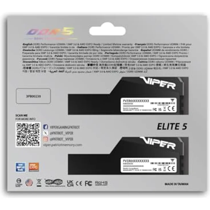 Patriot Viper Elite 5 Ultra DDR5 RAM, 64 GB (2 x 32 GB), 6000 MHz, CL28, DIMM, mit On-Die ECC und XMP 3.0 Unterstützung – Bild 7