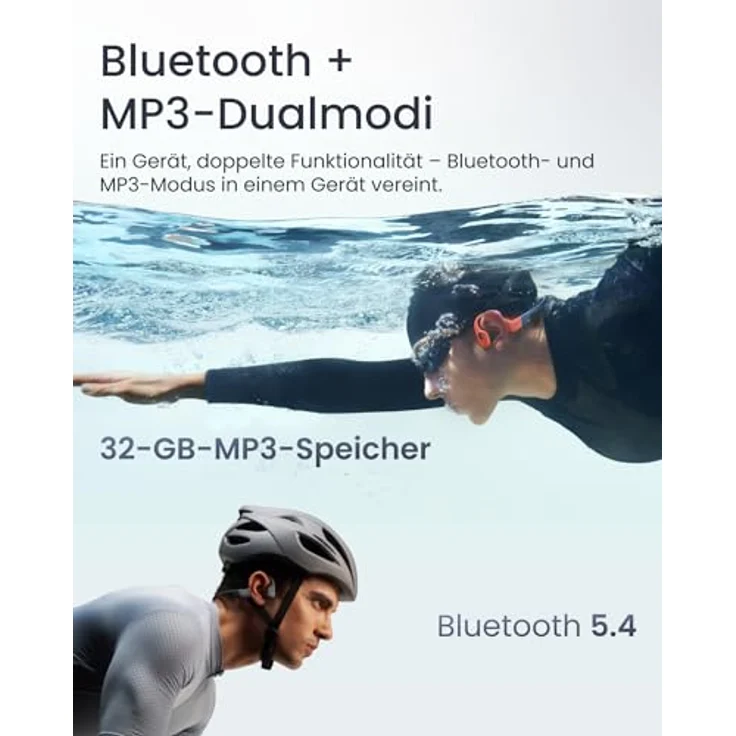 SHOKZ OpenSwim Pro Knochenschall Sport-Kopfhörer, kabellose Open-Ear-Ohrhörer, Bluetooth 5.4, IP68 wasserdicht, 32GB-MP3-Speicher, Mikros mit Geräuschunterdrückung, 9 Std Wiedergabe, Laufen, Schwimmen - schwarz – Bild 3