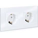 Navaris Glas Schuko Steckdose zweifach - Design Schutzkontakt Wandsteckdose mit Glasrahmen - Doppelsteckdose in Weiß