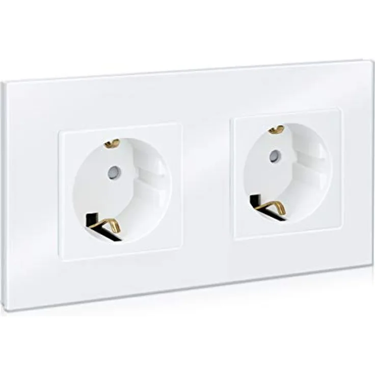 Navaris Glas Schuko Steckdose zweifach - Design Schutzkontakt Wandsteckdose mit Glasrahmen - Doppelsteckdose in Weiß