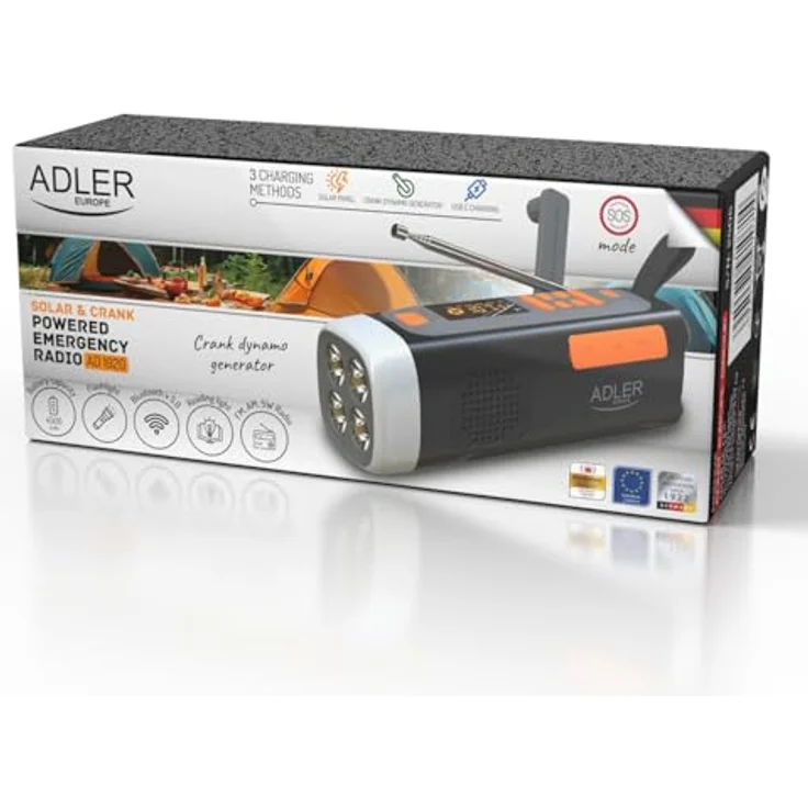 Adler AD 1920 Notfallradio mit Solarpanel, Kurbel, Powerbank und Bluetooth 5.0, transparent – Bild 9
