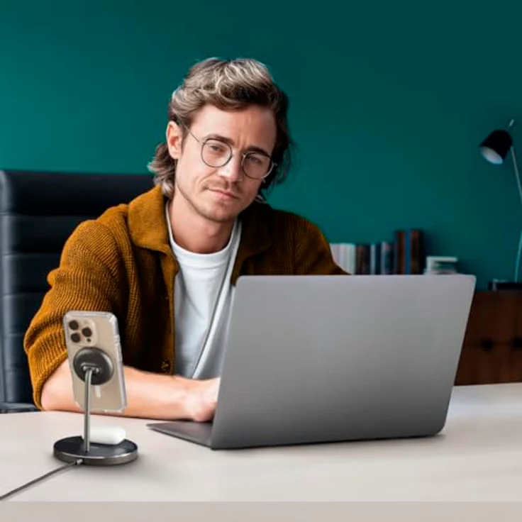 Hama Kabelloses Qi2-Ladegerät, 2in1-Ladestation mit 15W Schnellladefunktion und neigbarem Smartphone-Halter, Schwarz – Bild 7