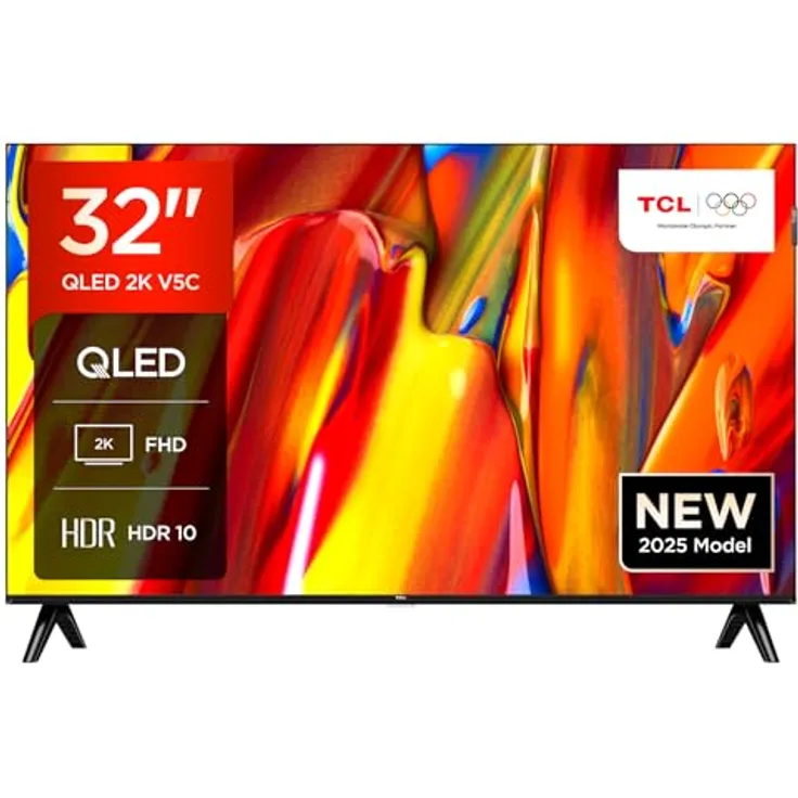 TCL 32V5C - 32“ Full HD Smart QLED Direct LED TV mit Android TV & HDR - Kompatibel mit Google Cast & Google Home, Schlankes Design, Silber