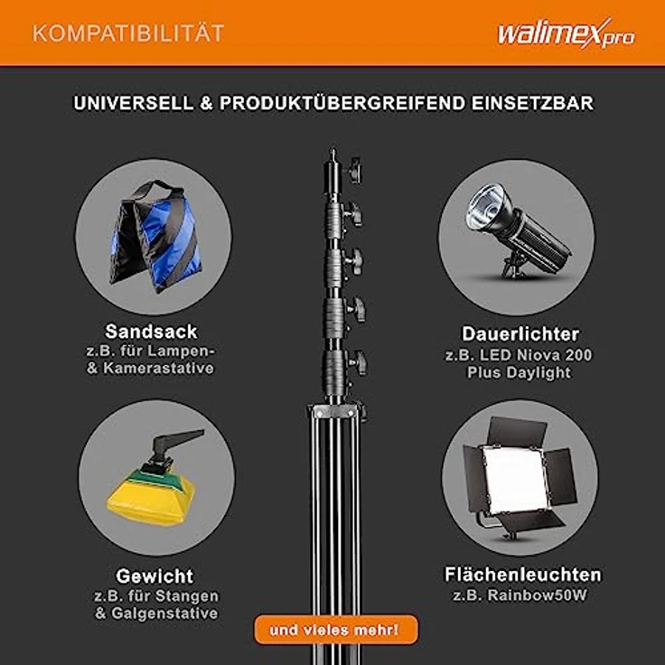 Walimex Pro Lampenstativ Jumbo AIR 600cm (Aluminium, Arbeitshöhe 150 bis 600 cm, 5 luftgefederte Segmente mit 45, 40, 36, 32, 28 mm Durchmesser, max. Belastbarkeit 22,5 kg, mit Tasche) - Preisvergleich – Bild 5