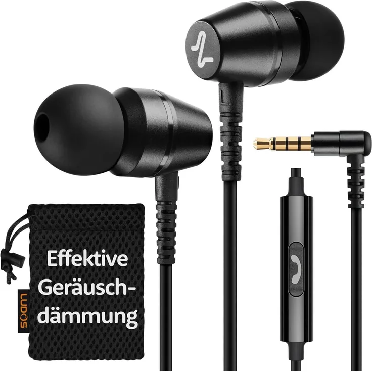 Ludos In-Ear Kopfhörer mit Kabel und Mikrofon, klarer Stereo-Sound, ergonomischer Sitz, 3.5-mm-Anschluss