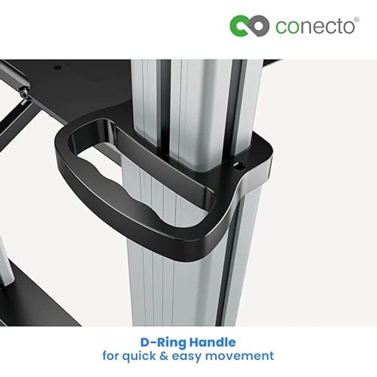 conecto TV Ständer Standfuß rollbar 60-100 Zoll für viele Fernseher/Monitore I Mit Rollen höhenverstellbar/schwenkbar/drehbar I Modell LM-FS03E - Silber/Schwarz – Bild 4