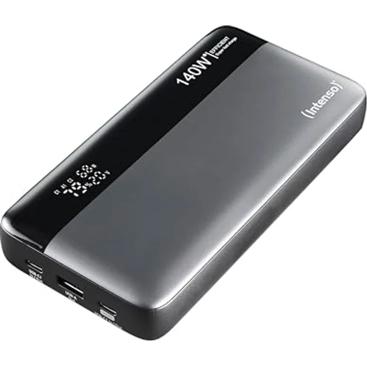 Intenso Powerbank HE25000, externer Akku mit Power Delivery (140W) & USB-C zu USB-C Ladekabel, 25000mAh, Grau-Schwarz – Bild 1