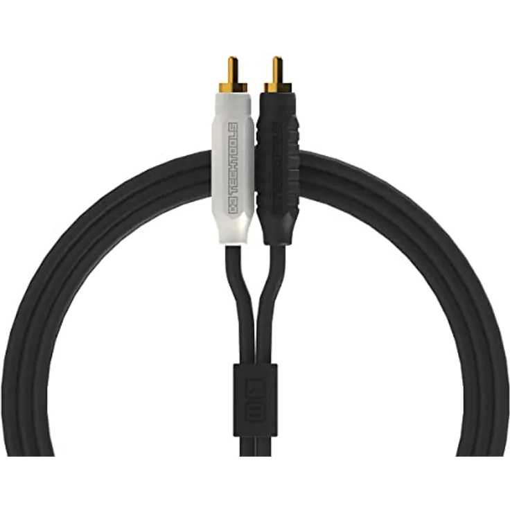 DJ TechTools Chroma Cables Audio MK2 RCA – RCA Black, hochwertiges Stereo Kabel (Easy Wrap HQ Gummi, vergoldete Steckverbinder, 2,0m lang, Adapterkabel, integrierter Klettkabelbinder), Schwarz